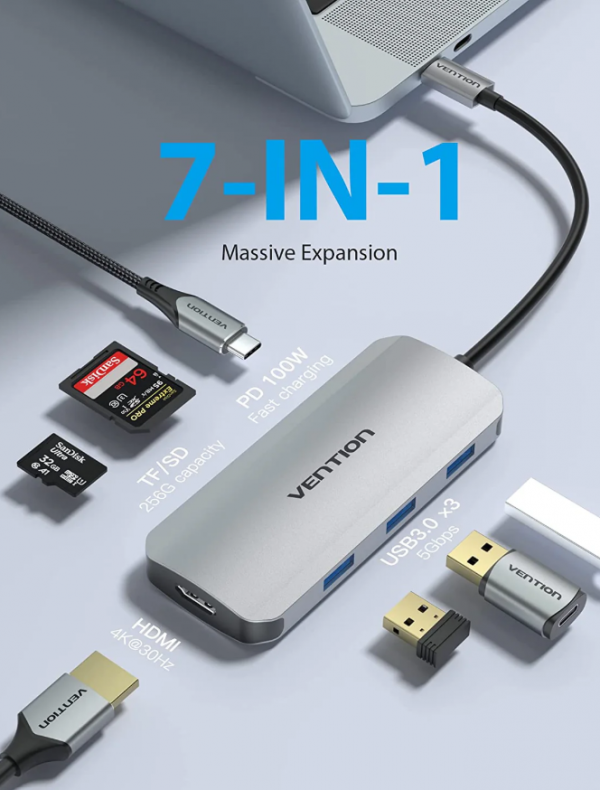 Vention 7-in-1 USB-C Docking Station TOJHB - Image 4