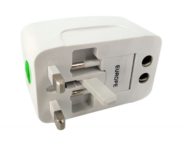 All in one Universal Worldwide Travel Adapter with 1000 mA Built in Dual USB Charger Ports (White) - Image 5