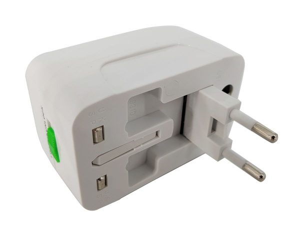 All in one Universal Worldwide Travel Adapter with 1000 mA Built in Dual USB Charger Ports (White) - Image 4