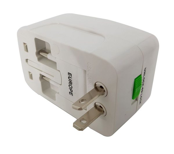 All in one Universal Worldwide Travel Adapter with 1000 mA Built in Dual USB Charger Ports (White) - Image 3