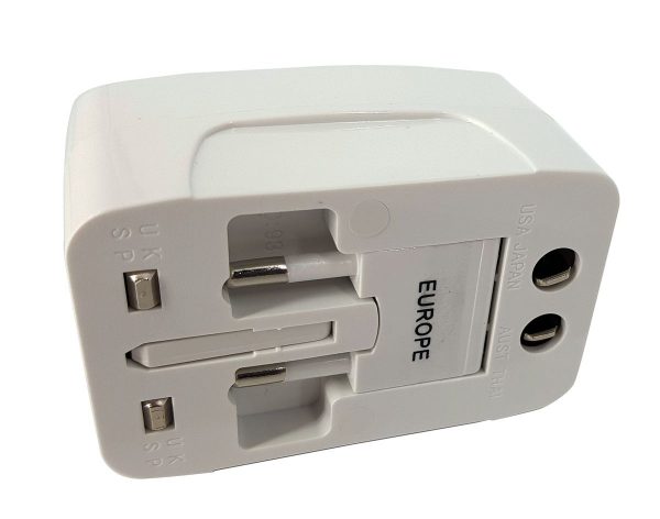 All in one Universal Worldwide Travel Adapter with 1000 mA Built in Dual USB Charger Ports (White) - Image 2