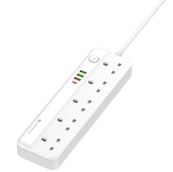 LightWave EXT 54U Power Extension 5 Ports AC with 4 USB Ports Universal Socket Outlets 2 Meters