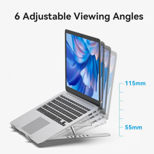 Vention Strong Adjustable Foldable Laptop Stand and Tablet Holder Silver Aluminum Alloy Type KDMI0 - Image 8