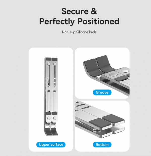 Vention Strong Adjustable Foldable Laptop Stand and Tablet Holder Silver Aluminum Alloy Type KDMI0 - Image 5